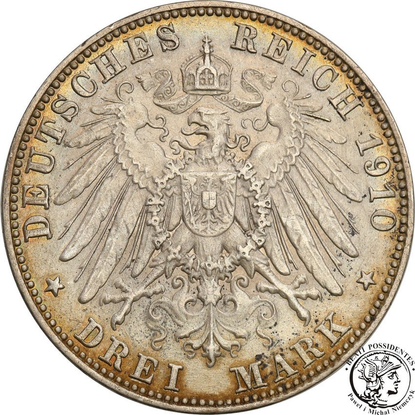 Niemcy, Bawaria. 3 marki 1910 D